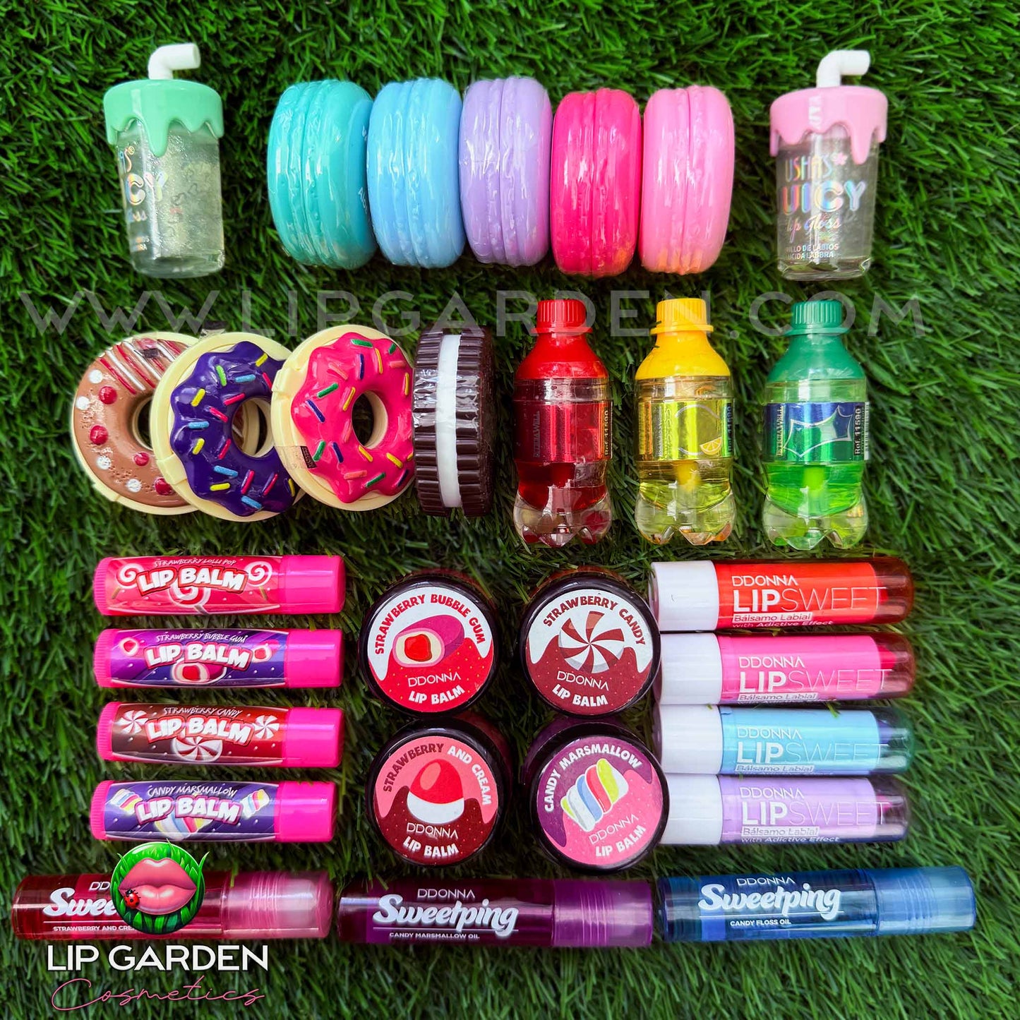 PACK SWEET GARDEN | 8 LABIALES SORPRESA · LIP CANDY SHOP | LIP GARDEN