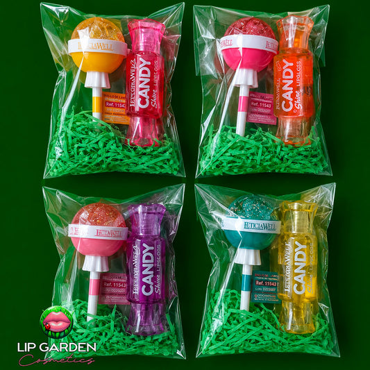 LIP COMBO CANDY-  2 GLOSS CON FORMA DE CHUPACHUPS Y CARAMELO - LIP GARDEN