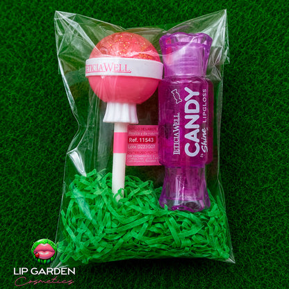 LIP COMBO CANDY-  2 GLOSS CON FORMA DE CHUPACHUPS Y CARAMELO - LIP GARDEN