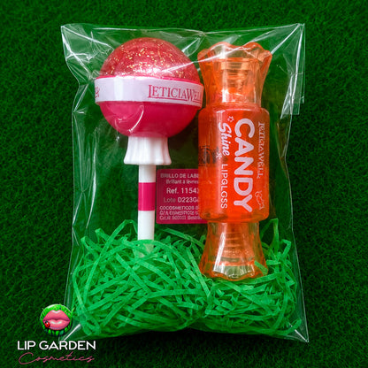 LIP COMBO CANDY-  2 GLOSS CON FORMA DE CHUPACHUPS Y CARAMELO - LIP GARDEN