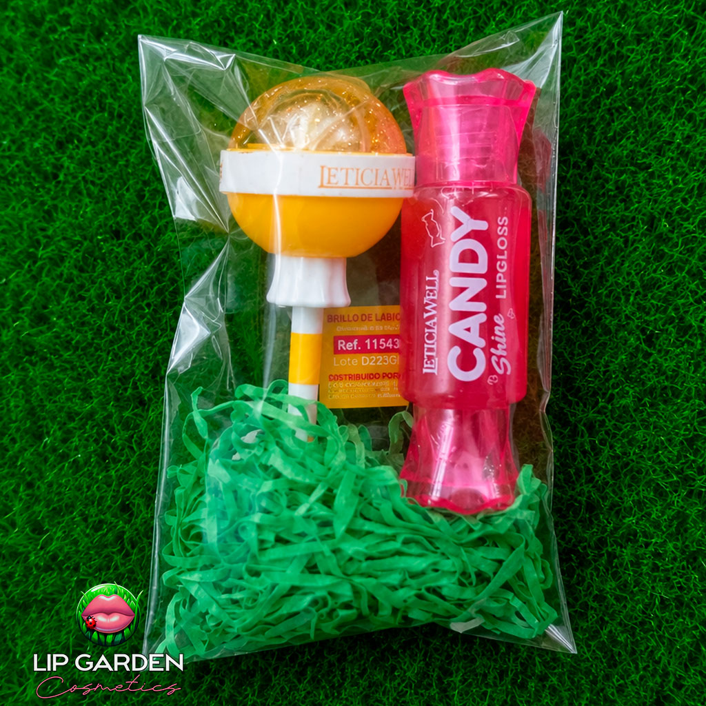 LIP COMBO CANDY-  2 GLOSS CON FORMA DE CHUPACHUPS Y CARAMELO - LIP GARDEN
