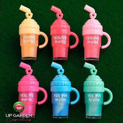 LIP GLOSS GLITTER - SORBETE EN VASO - 6 TONOS Y AROMAS