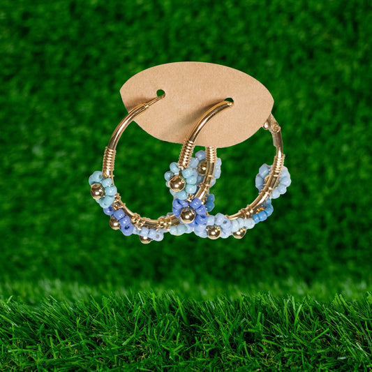 PENDIENTES ARO FLORES AZULES